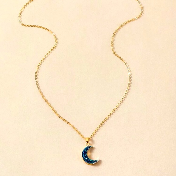 Druzy Crescent Moon Necklace - Picture 3 of 3